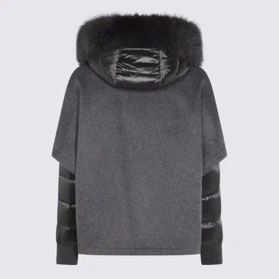 Moorer Hooded Jackets With Fur Trim And Quilted Sleeves In Black