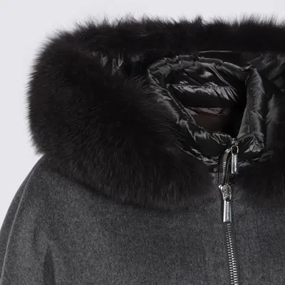 Moorer Hooded Jackets With Fur Trim And Quilted Sleeves In Black