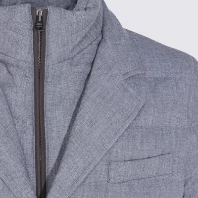 Herno Padded Chest Pocket Front Flap Notched Lapel In Gray