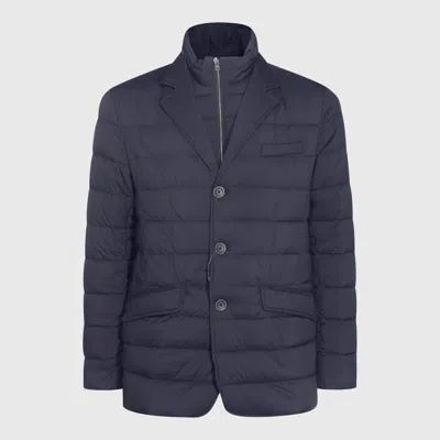 Herno La Giacca Water Resistant Down Blazer With Removable Bib In Blue