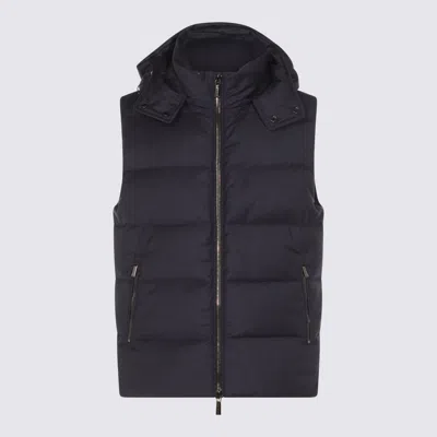 Moorer Padded Sleeveless Hooded Front Pockets Jackets In Black