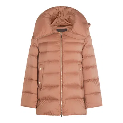 Moorer Puffer Jackets With Hood And Pockets In Brown