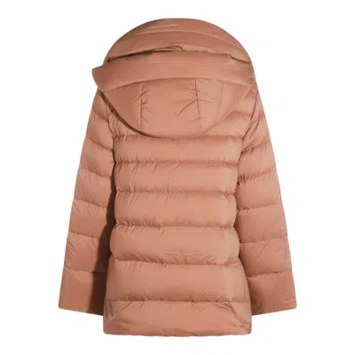 Moorer Puffer Jackets With Hood And Pockets In Brown