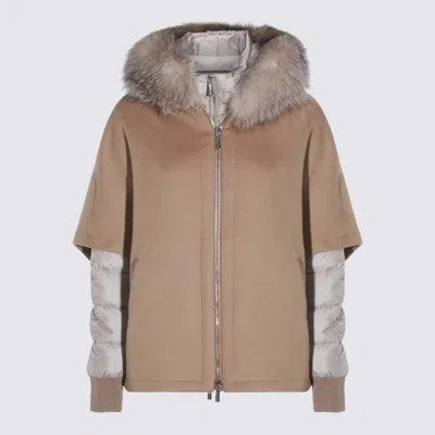 Moorer Beige Wool Down Jacket In Gray
