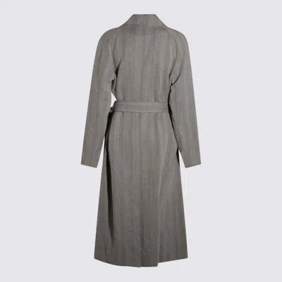 Loro Piana Waist Belted Long Length Lapels In Gray