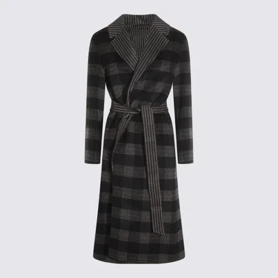 Twinset Black And Grey Wool Coat In Black