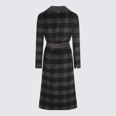 Twinset Black And Grey Wool Coat In Black