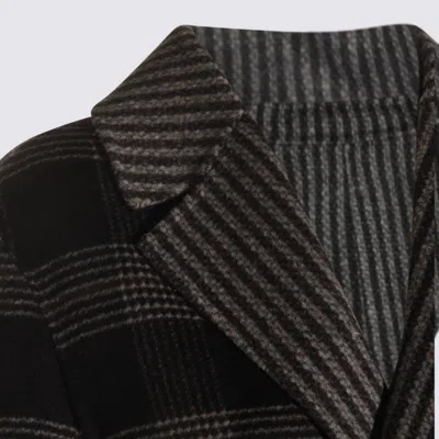 Twinset Black And Grey Wool Coat In Black