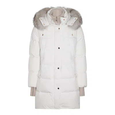 Moorer Down Jackets Fur Trim Hood In White