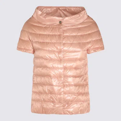 Herno Puffer Jackets With Short Sleeves And High Collar In Pink