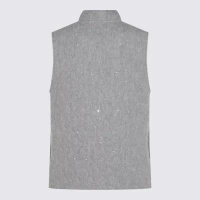 Fabiana Filippi Quilted Vest With Sequin Embellishments And Stand Collar In Gray