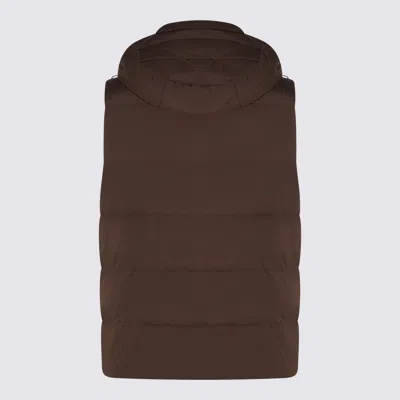 Moorer Hooded Quilted Down Jackets With Side Zip Pockets In Brown