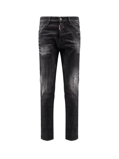 Dsquared2 Cool Gut Black Jeans With Belt Loops And Faded Effect In Denim Man In Black