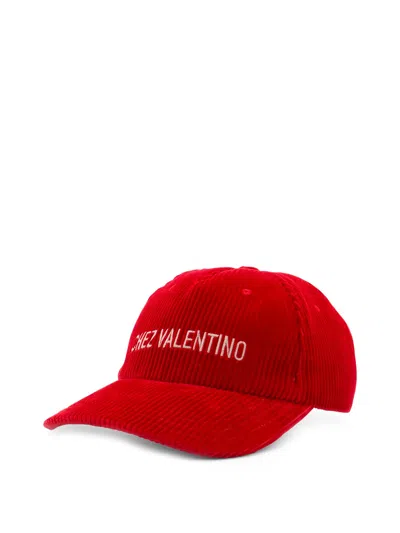 Valentino Garavani Corduroy Curved Brim Baseball Hat In Red