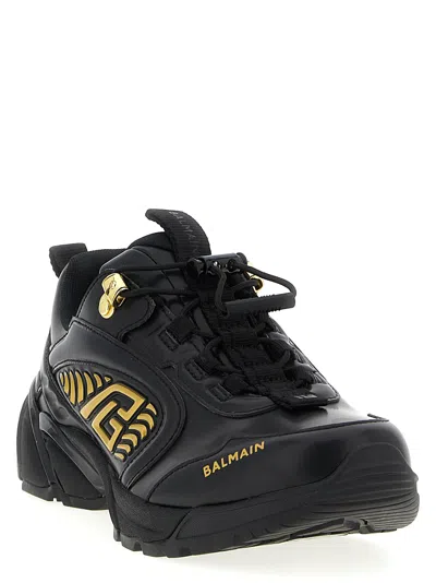 Balmain Cosmic Dust Glazed Leather Trainers In Black