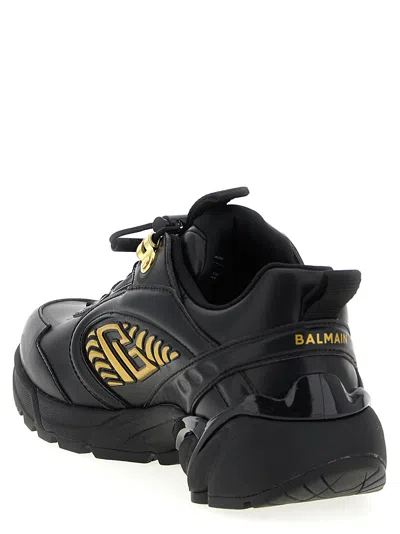 Balmain Cosmic Dust Glazed Leather Trainers In Black