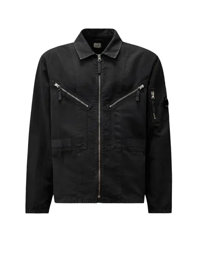 C.p. Company Cotton And Linen Shirt With Zip Closure In Black