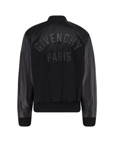 Givenchy Men Cotton And Nylon Jacket With Leather Sleeves In Black