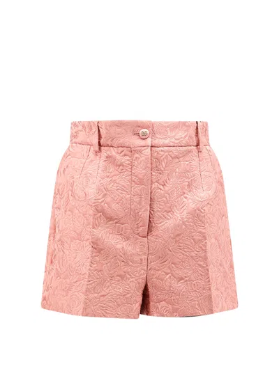 Dolce & Gabbana Embossed Embroidery Cotton Silk Blend Shorts In Pink