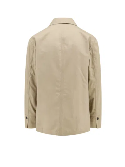 Ferragamo Men Cotton And Viscose Jacket With Gancini Leather Patch In Neutral