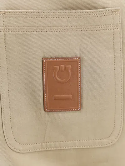 Ferragamo Men Cotton And Viscose Jacket With Gancini Leather Patch In Neutral