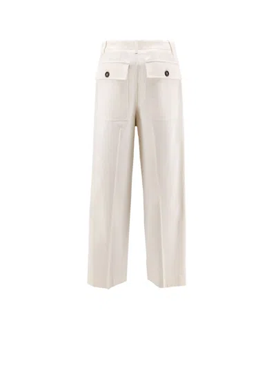 Brunello Cucinelli Women Cotton And Wool Trousers With Adjustable Drawstring In White