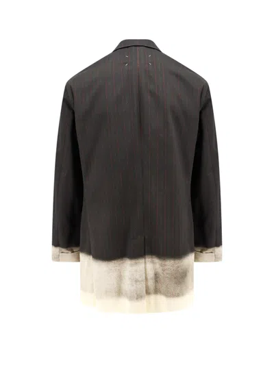 Maison Margiela Striped Blazer With Notched Lapels And Pockets In Black