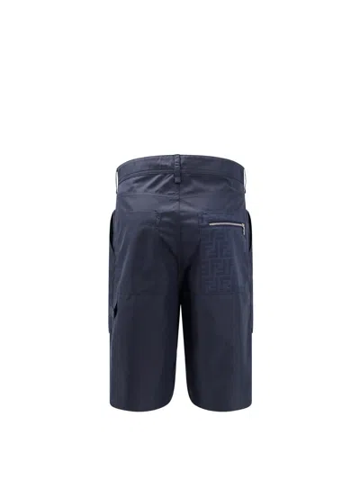 Fendi Cotton Blend Bermuda Shorts With Ff Detail In Blue