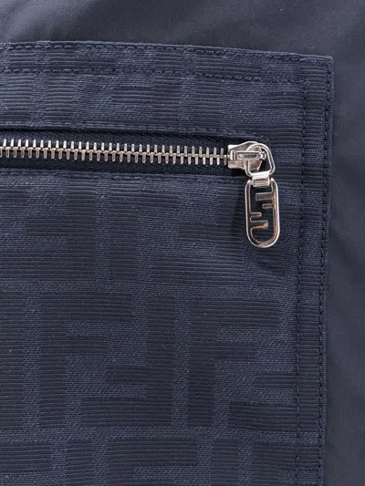 Fendi Cotton Blend Bermuda Shorts With Ff Detail In Blue