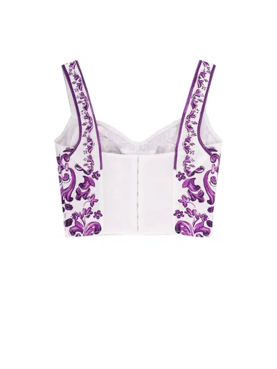 Dolce & Gabbana Violet Top With Sweetheart Neckline And All-over Graphic Print In Multi