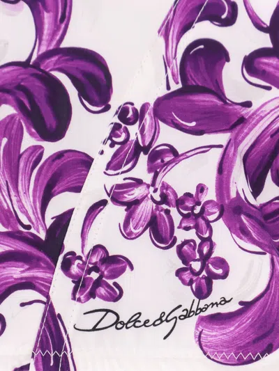 Dolce & Gabbana Violet Top With Sweetheart Neckline And All-over Graphic Print In Multi
