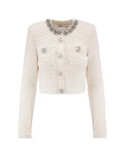 Self-portrait Cream Textured Knit Sweaters And Cardigans White In White
