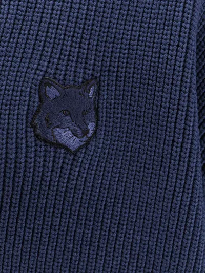 Maison Kitsuné Cotton Blend Cardigan With Iconic Frontal Patch In Blue