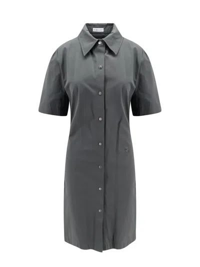 Burberry Cotton Blend Dress With Ekd Embroidery In Gray