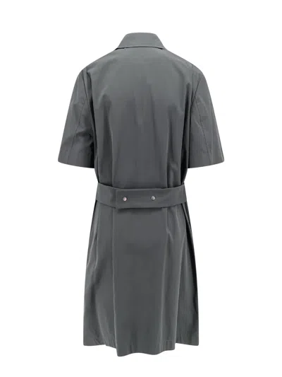Burberry Cotton Blend Dress With Ekd Embroidery In Gray