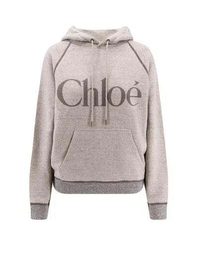 Chloé Cotton Blend Sweatshirt With Drawstring Hood And Logo In Gray