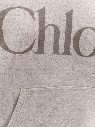 Chloé Cotton Blend Sweatshirt With Drawstring Hood And Logo In Gray