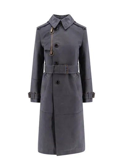 Burberry Cotton Blend Trench With Burrberry Check Lining In Gray