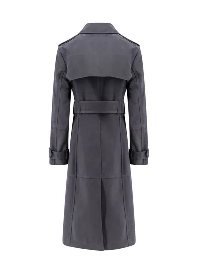 Burberry Cotton Blend Trench With Burrberry Check Lining In Gray