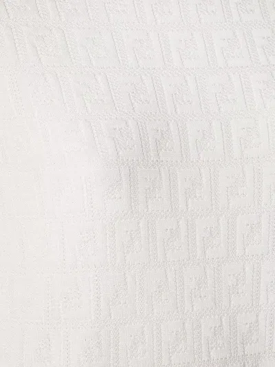 Fendi Cotton Blend T-shirt With All-over Ff Logo In Neutral