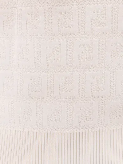 Fendi Cotton Blend T-shirt With All-over Ff Logo In Neutral