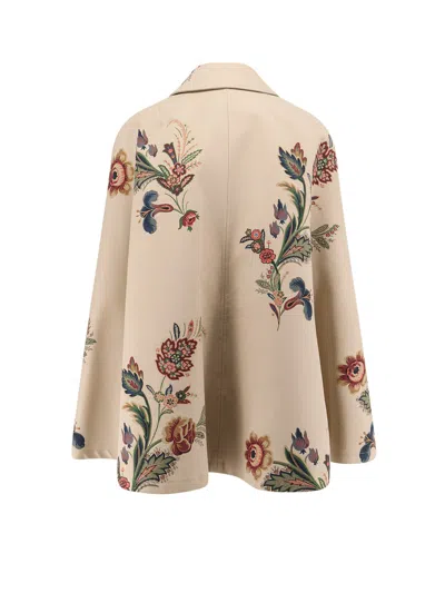 Etro Cape-effect Belted Printed Cotton-blend Twill Jacket In Neutral