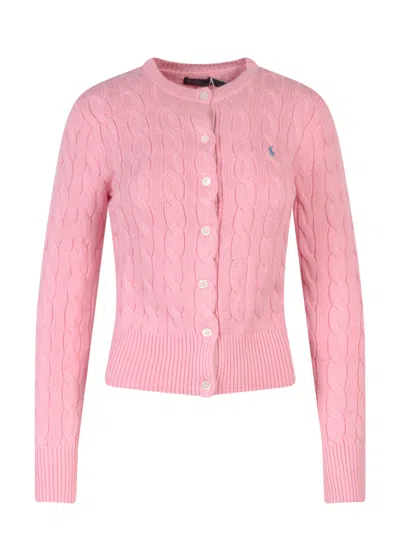 Polo Ralph Lauren Pink Polo Pony Round Neck Cardigan In Pink