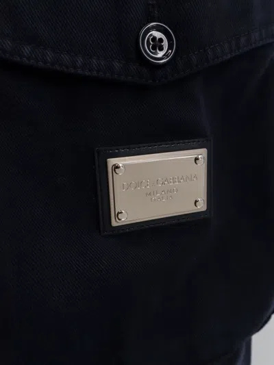 Dolce & Gabbana Men Cotton Cargo Trouser With Metal Logo Patch In Black