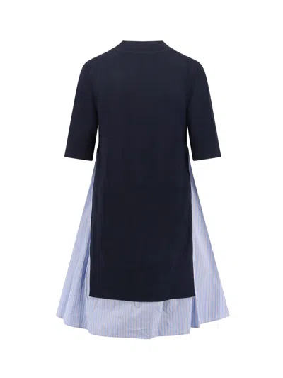Sacai Cotton Dress With Fabric Inserts In Black