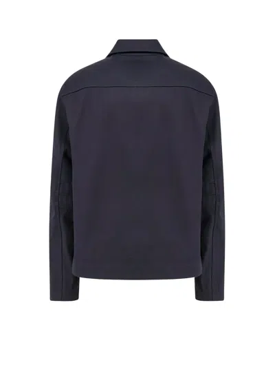 Gucci Cotton Gabardine Jacket With Embossed Logo In Blue