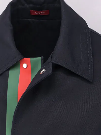Gucci Cotton Gabardine Jacket With Embossed Logo In Blue