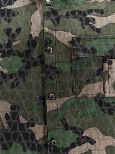 Valentino Men Cotton Jacket With Camouflage Motif In Green