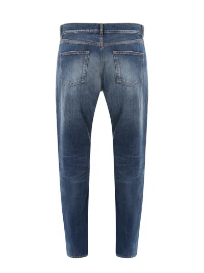 Saint Laurent Cotton Jeans With Back Logo Patch In Blue