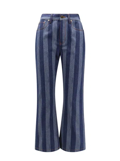 Fendi Cotton Jeans With Pequin Stripes In Red